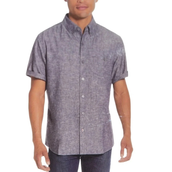 WEATHERPROOF NWT Mens Linen Grey Mix Short Sleeve Button Down Shirt Preppy S - Picture 1 of 14